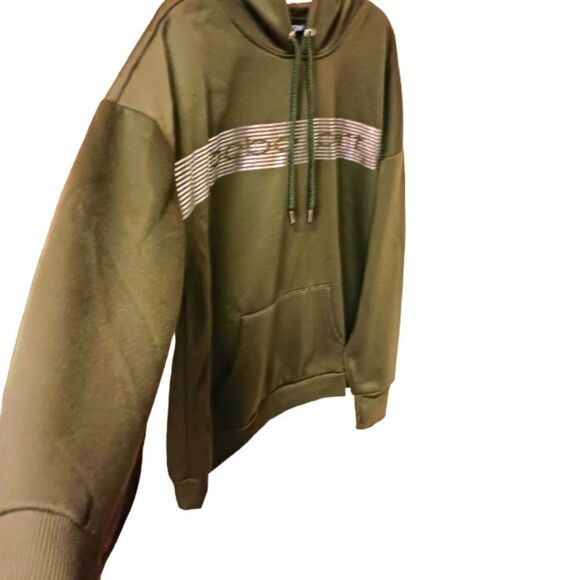 BEBE SPORT Plus Size Women's Forest Green Solid Stripe Logo Hoodie NWT - Picture 3 of 14